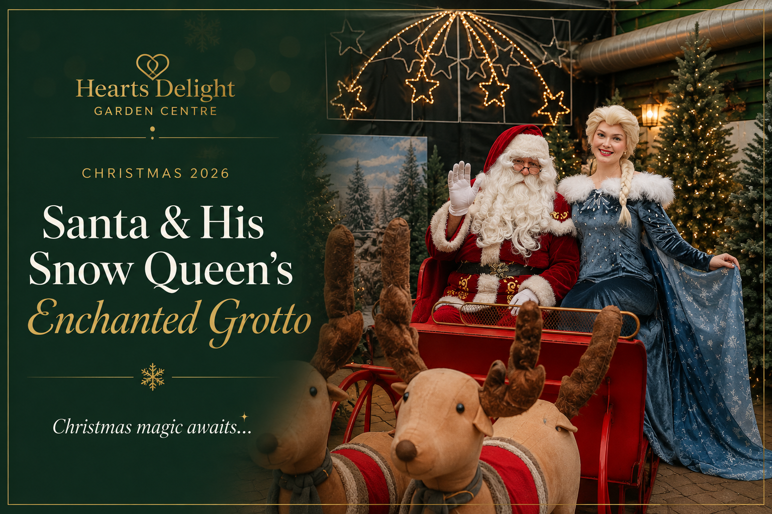 Santa and his Snow Queen's Enchanted Grotto at Hearts Delight Garden Centre